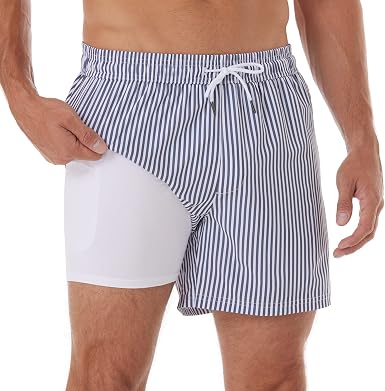 Men's Swim Trunks Swim Shorts Quick Dry 5 inch Inseam Beach Shorts with Compression Liner and Zipper Pocket